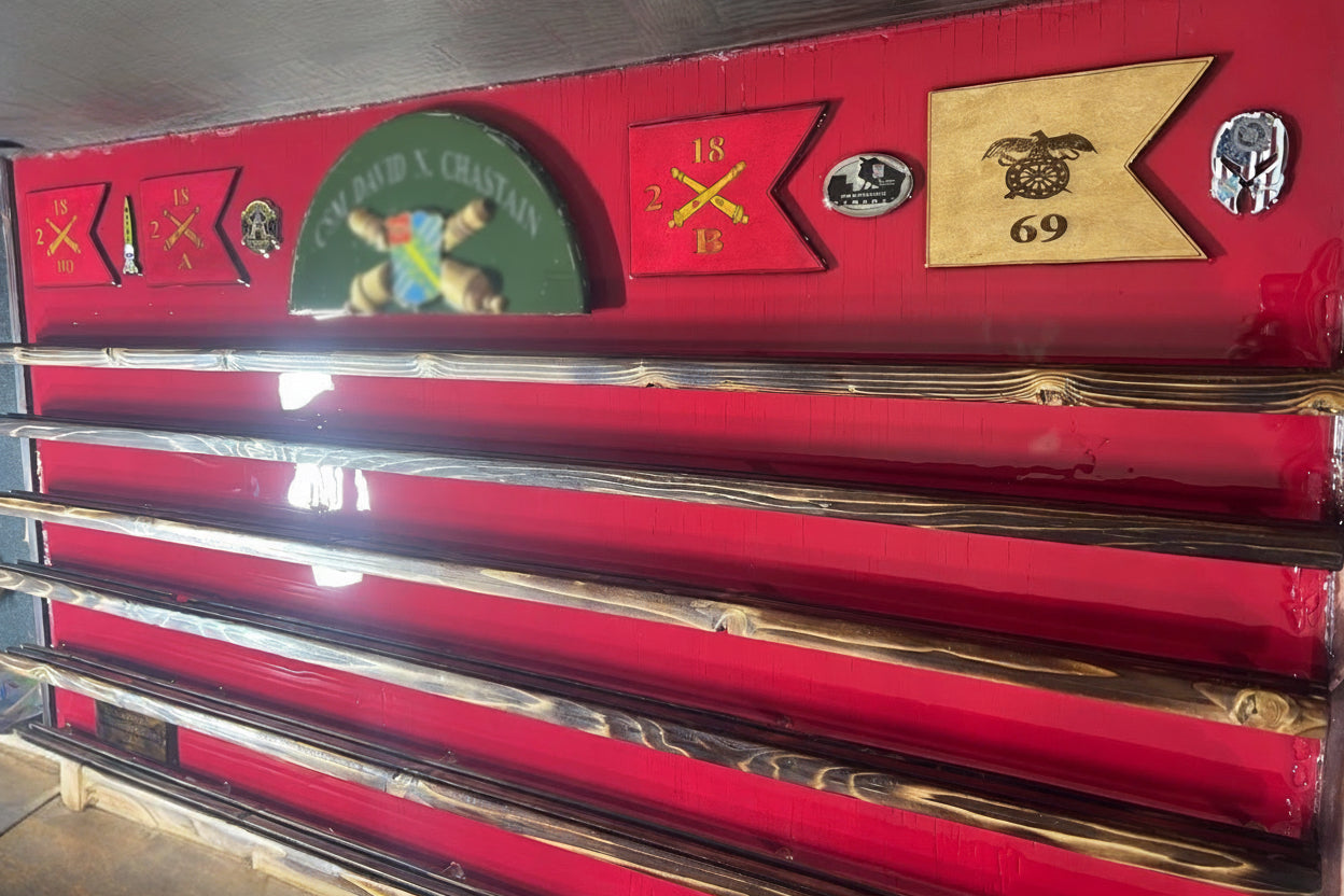 Large Military Coin Rack (Cross Cannon) with Display Shelves.