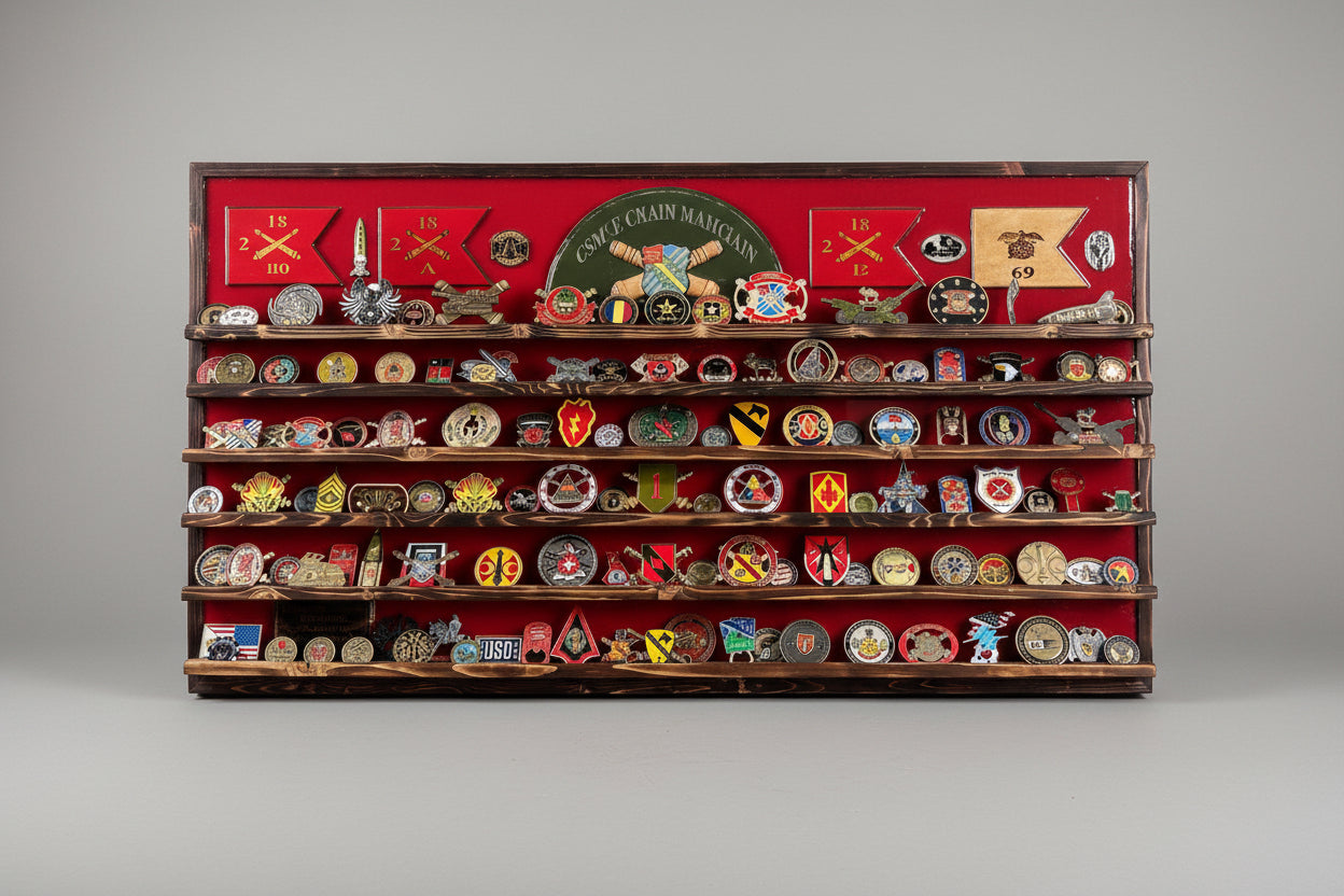 Large Military Coin Rack (Cross Cannon) with Display Shelves.