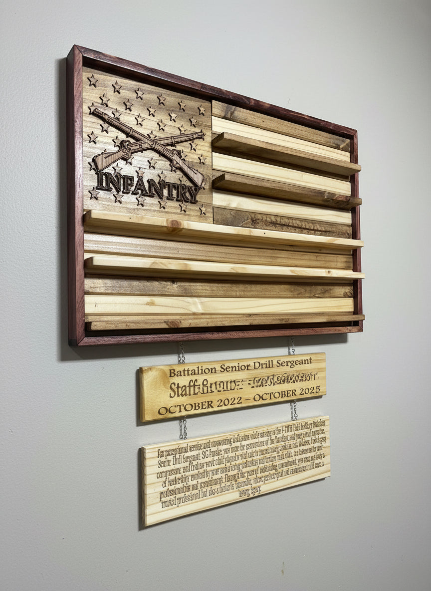 Military Coin Rack with Coin Display Shelves (Medium Size)