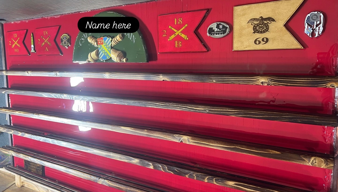 Large Military Coin Rack (Cross Cannon) with Display Shelves.