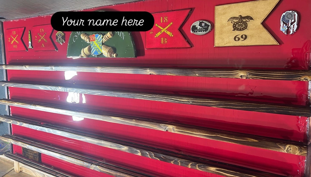 Large Military Coin Rack (Cross Cannon) with Display Shelves.